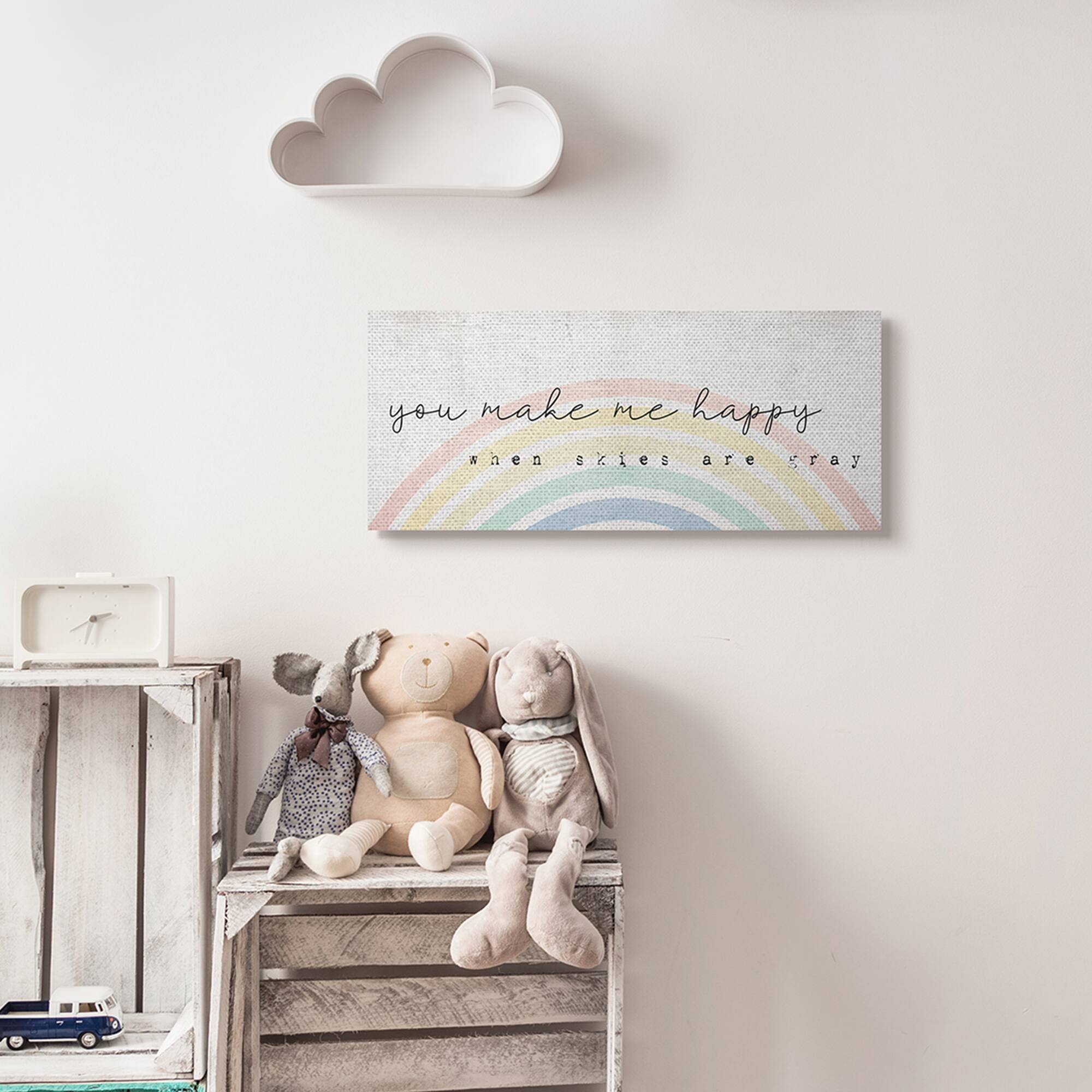 Stupell Industries You Make Me Happy Quote Rustic Rainbow Arches Canvas Wall Art